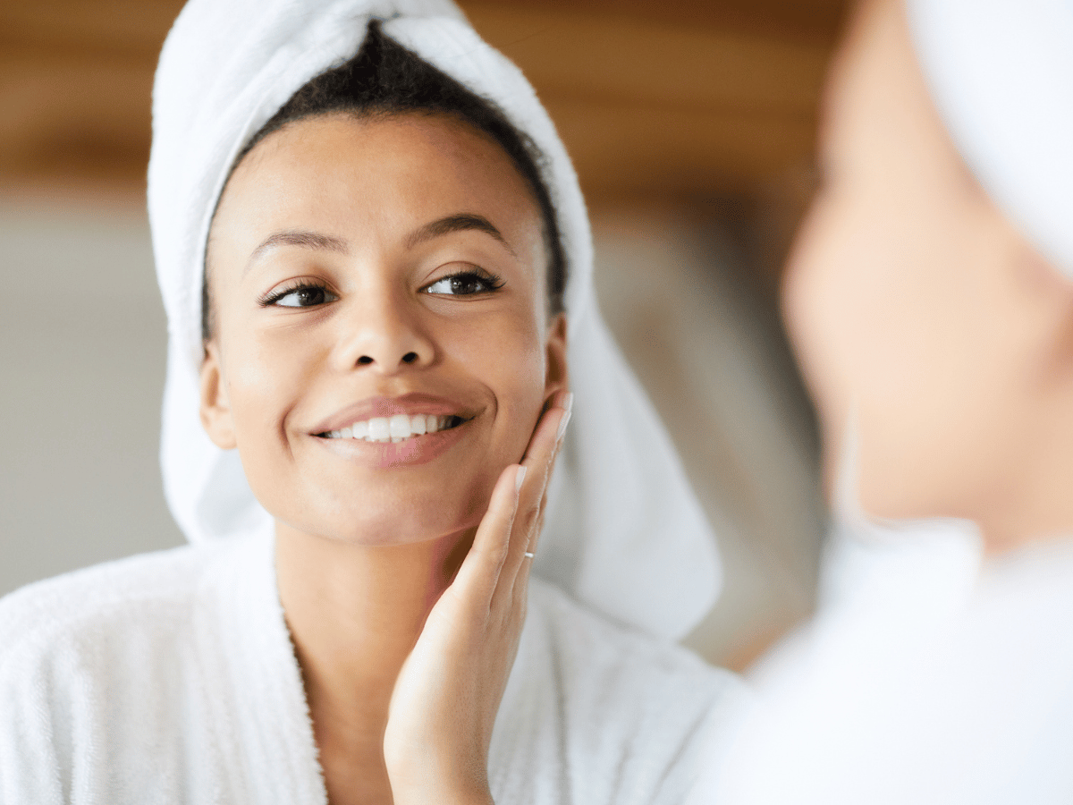 smooth skin woman in mirror
